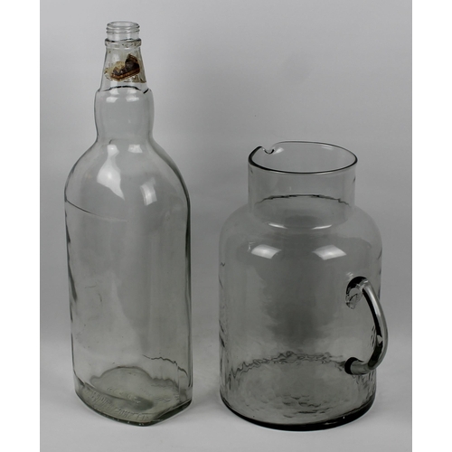 314 - Large white glass bottle xxl apx 51cm height and large glass Jug apx 32cm height, 20cm diameter