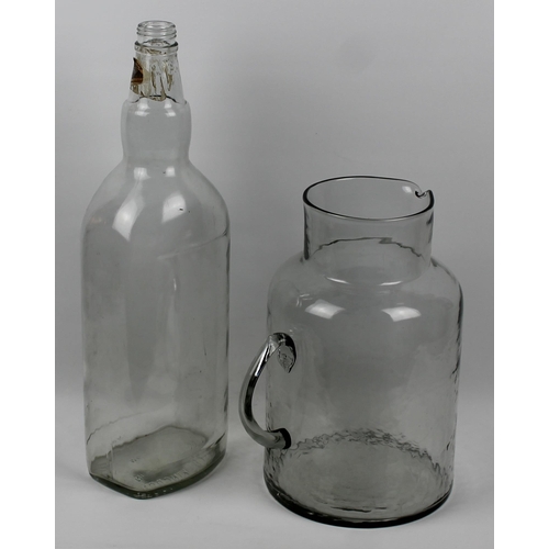 314 - Large white glass bottle xxl apx 51cm height and large glass Jug apx 32cm height, 20cm diameter