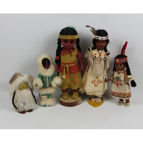 71 - Vintage Native American Dolls, Mint Condition, Blinking Eyes, 5 Pieces in Total