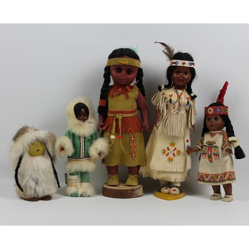 71 - Vintage Native American Dolls, Mint Condition, Blinking Eyes, 5 Pieces in Total