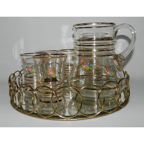 112 - Two Sets of Glass with Jug and Decanter, on Two Mirrored Trays, Mint Condition