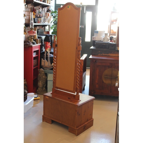 127 - Pine Mirror With Four Draws, Perfect Condition, 72 Inches Tall, ( 26 Inches x 17 Inches )