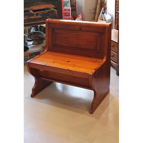 128 - Pine Bench With Storage, 33 Inches Tall, Seat 18 Inches, x 20 Inches