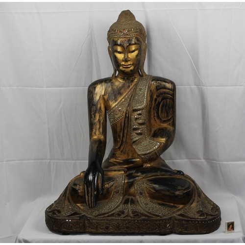 134 - Antique Carved Tibetan Buddha, Hand Carved Wood, 1930, Very Large 37'' Inches Tall