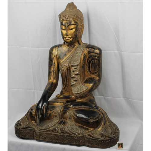 134 - Antique Carved Tibetan Buddha, Hand Carved Wood, 1930, Very Large 37'' Inches Tall