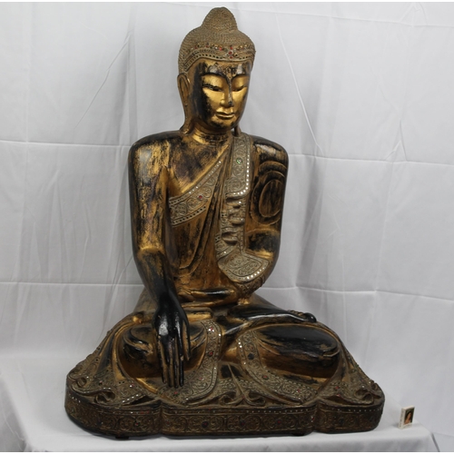 134 - Antique Carved Tibetan Buddha, Hand Carved Wood, 1930, Very Large 37'' Inches Tall