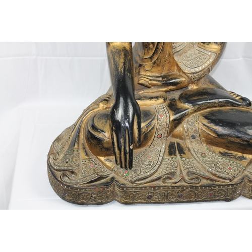 134 - Antique Carved Tibetan Buddha, Hand Carved Wood, 1930, Very Large 37'' Inches Tall