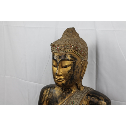 134 - Antique Carved Tibetan Buddha, Hand Carved Wood, 1930, Very Large 37'' Inches Tall