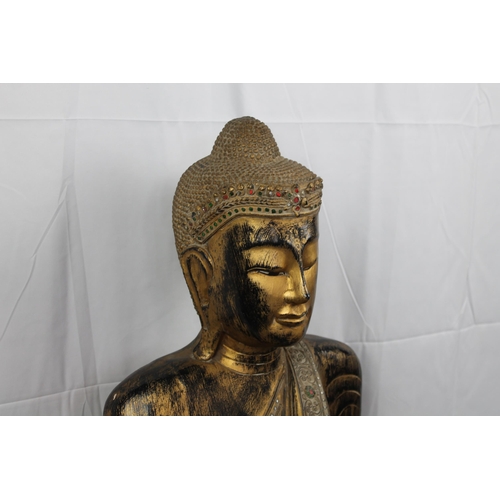 134 - Antique Carved Tibetan Buddha, Hand Carved Wood, 1930, Very Large 37'' Inches Tall