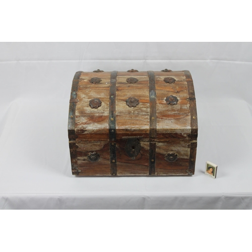 138 - Domed Wooden Pirate Trunk, Chest, 14'' x 15'' Inches