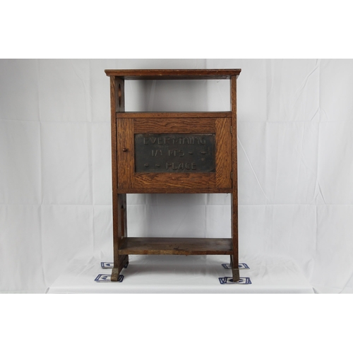 140 - Antique Cupboard With Moto, 30.5'' Inches Tall, Top desk 19.5'' Inches x 10.5'' Inches