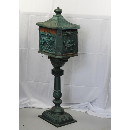 142 - Antique Cast Iron Mail Box, Original Color,  Mint Condition, 44'' Inches Tall