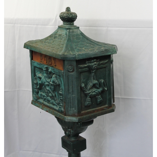 142 - Antique Cast Iron Mail Box, Original Color,  Mint Condition, 44'' Inches Tall