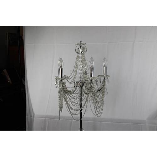 145 - Five Arm Floor Crystal Lamp, 64'' Inches Tall, Working