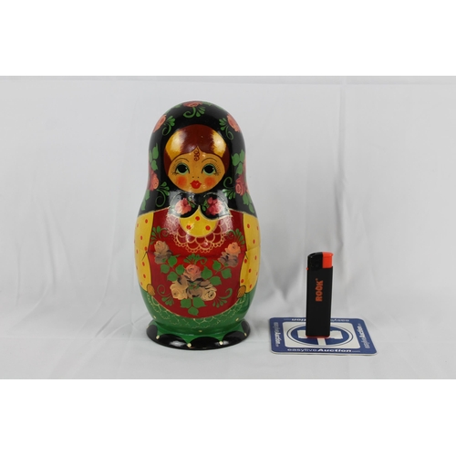 157 - Vintage Russian Babushka Nesting Doll, 9.5'' Inches Tall, ( 10 inside )