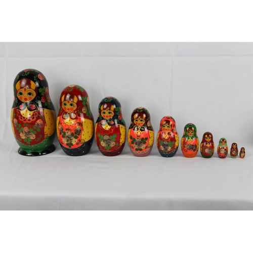 157 - Vintage Russian Babushka Nesting Doll, 9.5'' Inches Tall, ( 10 inside )