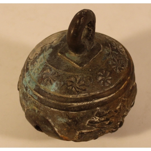 160 - Two Antique Bells, Burmese  Elephant Bell And One Large Metal Bell Possibly India 10.5'' Inches