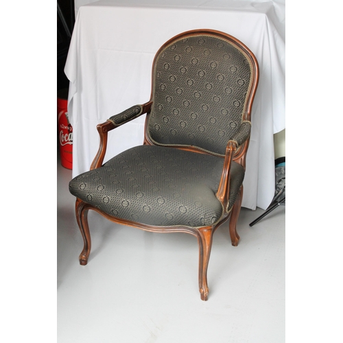 162 - Antique Walnut French Chair, Green Upholstery, Solid, Mint Condition, seat H. 17'' Inches, ( 38'' Ta... 