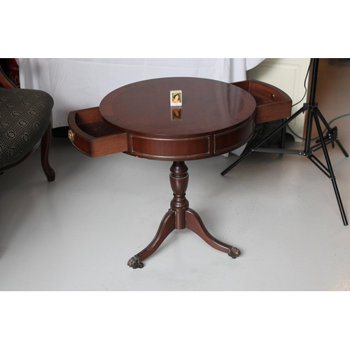 163 - Vintage Victorian Circular Wine Table, Mahogany, Two Drawers, 22.5'' Inches Tall, 20'' Inches Diamet... 