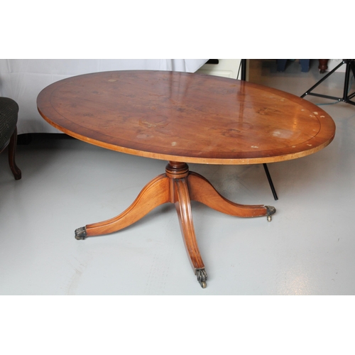 164 - Antique Walnut Oval Coffee Table on Wheels, 21.5'''' Tall ( 48'' x 33'' Inches )