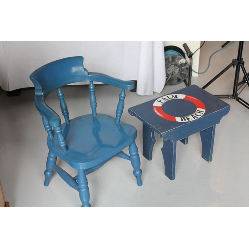 169 - Small Childs Wooden Chair, Blue Color, seat h. 12'' Inches , ( 22'' Tall, ( 13.5'' x 12'' Inches )