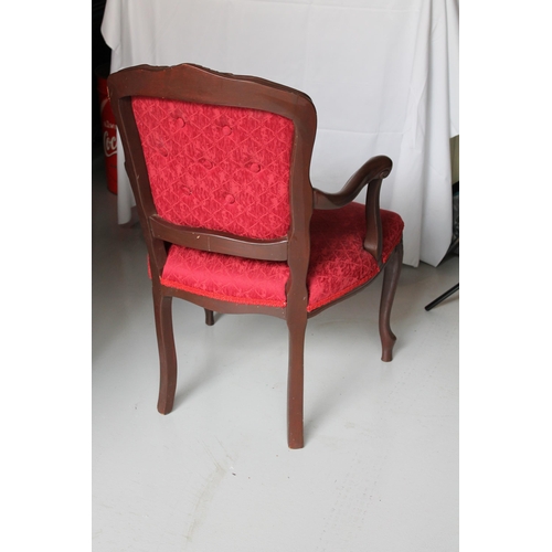 170 - Antique Oak Chair, Red Upholstery, Seat h. 18'', (35''' Tall ), 22'' x 21'' Inches