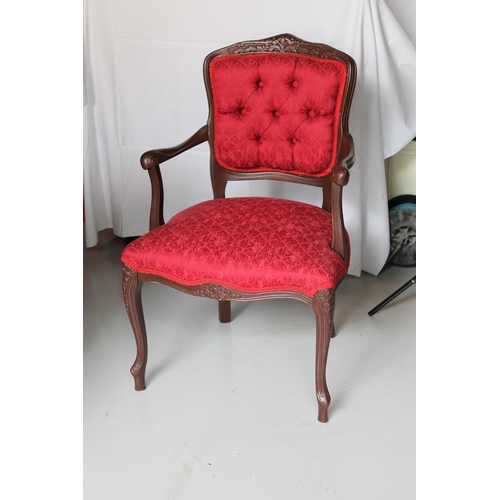 170 - Antique Oak Chair, Red Upholstery, Seat h. 18'', (35''' Tall ), 22'' x 21'' Inches