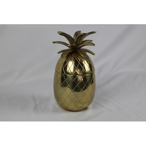 180 - Mid Century Solid Lacquered Brass Pineapple Container, Large 9.5'' Inches Tall