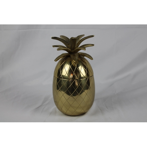 180 - Mid Century Solid Lacquered Brass Pineapple Container, Large 9.5'' Inches Tall