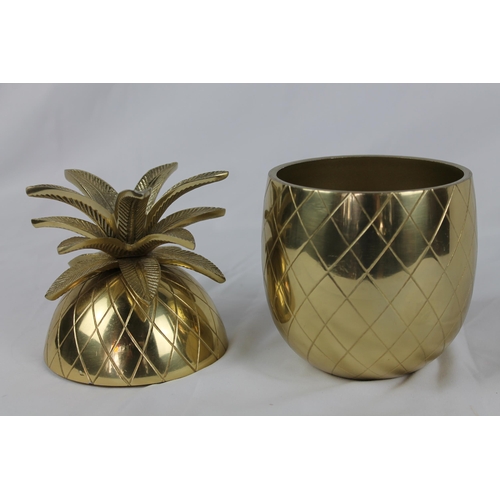 180 - Mid Century Solid Lacquered Brass Pineapple Container, Large 9.5'' Inches Tall