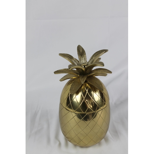 180 - Mid Century Solid Lacquered Brass Pineapple Container, Large 9.5'' Inches Tall