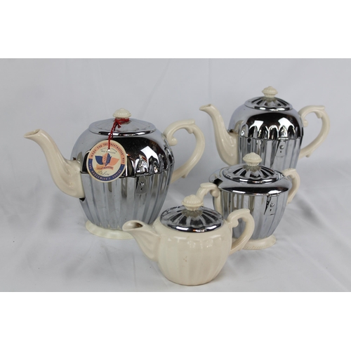 188 - Art Deco Chrome Tea, Coffee Pot Set, Mint Condition, Coffee Pot is 9'' Inches Tall