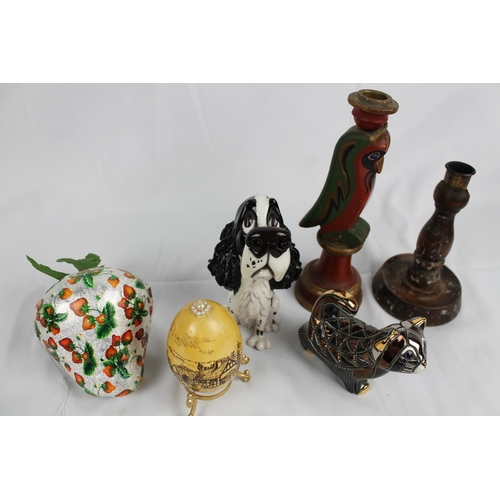 197 - Job Lot of a Vintage Items, Like a Dog, Candle Sticks etc.. Candle Stick with Owl Is 8'' Inches Tall... 