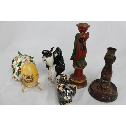 197 - Job Lot of a Vintage Items, Like a Dog, Candle Sticks etc.. Candle Stick with Owl Is 8'' Inches Tall... 