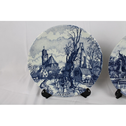 210 - Delft Blauw Wall Plates by Chemkefa, The Four Seasons, Mint Condition,  size 9'' Inches in Diameter