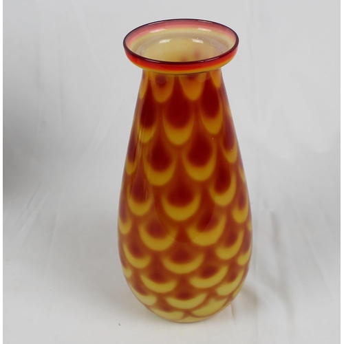 225 - Elme Glasburk,  1970 Scandinavian Orange retro Glass Peacock Vase, size 9.5'' inches tall  ( 24cm), ... 