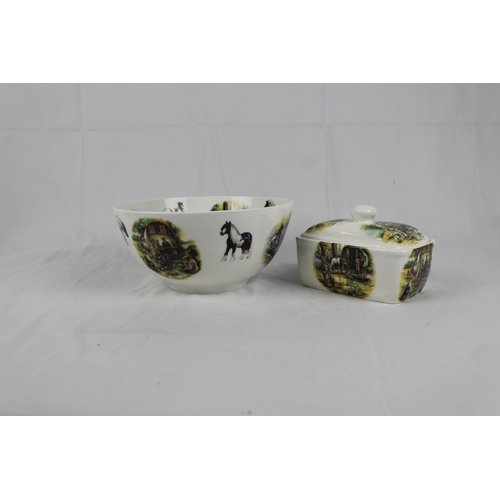 231 - Lane Farm China Staffordshire Bowl and a Butter  Dish, Bowl diameter is 9'' inches ( 23cm )