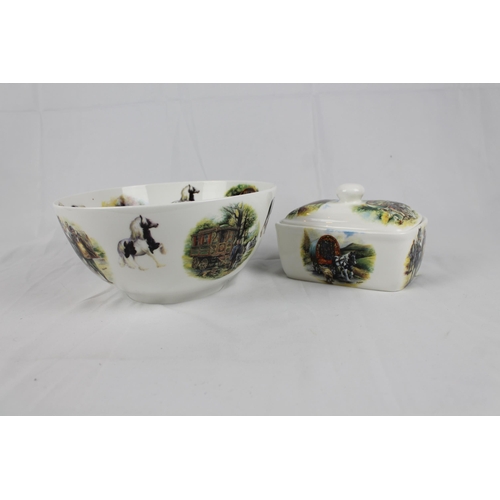 231 - Lane Farm China Staffordshire Bowl and a Butter  Dish, Bowl diameter is 9'' inches ( 23cm )