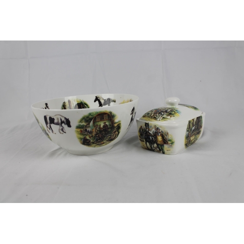 231 - Lane Farm China Staffordshire Bowl and a Butter  Dish, Bowl diameter is 9'' inches ( 23cm )