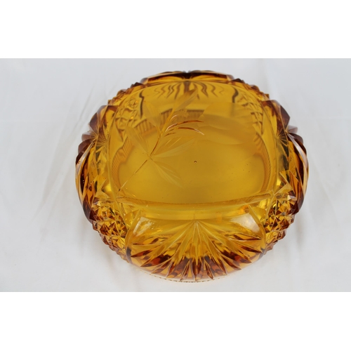 242 - Vintage Large Crystal Amber Glass Bowl, Diameter 8'' inches , 20cm