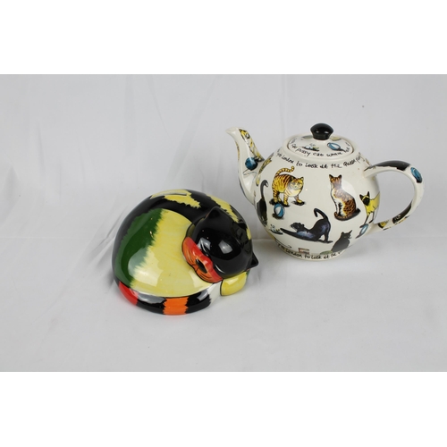 245 - Lorna Bailey porcelain Cat Moneybox 7'' inches diameter, ( 18cm), with a Porcelain Tea Pot