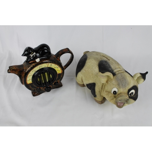 248 - Vintage Swineside Tea Pottery,Cat on Radio Ceramic tea Pot 8'' x 8'' inches, 20x20cm, with a resin P... 