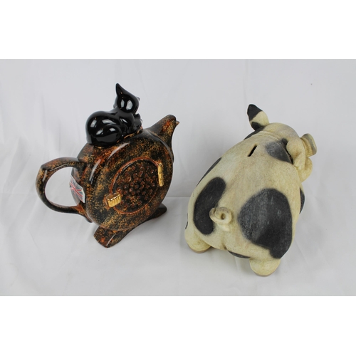 248 - Vintage Swineside Tea Pottery,Cat on Radio Ceramic tea Pot 8'' x 8'' inches, 20x20cm, with a resin P... 