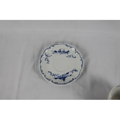 264 - Antique Delft Pottery, 1920, Hand Painted Blu and White Porcelain Tea Cup , Saucer is 5 1/2'' Inches... 