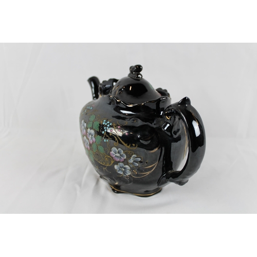 268 - Antique Victorian Jetware Hand Painted Gilded Moriage Teapot Jackfield , mint condition, 6'' Inches ... 