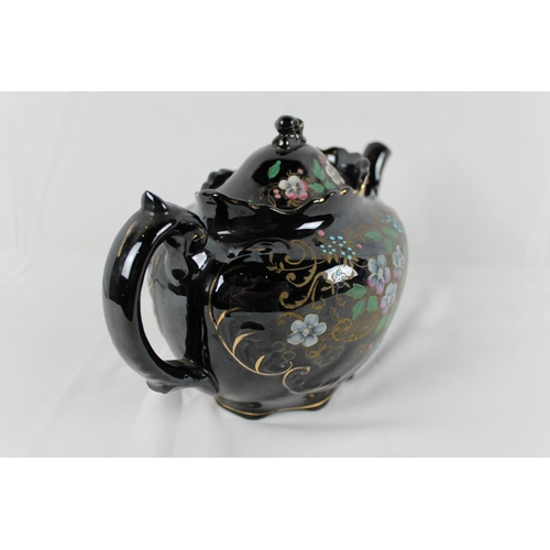 268 - Antique Victorian Jetware Hand Painted Gilded Moriage Teapot Jackfield , mint condition, 6'' Inches ... 