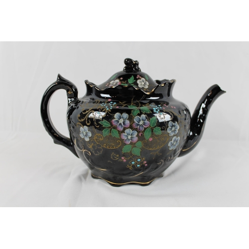 268 - Antique Victorian Jetware Hand Painted Gilded Moriage Teapot Jackfield , mint condition, 6'' Inches ... 