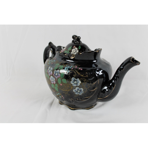 268 - Antique Victorian Jetware Hand Painted Gilded Moriage Teapot Jackfield , mint condition, 6'' Inches ... 