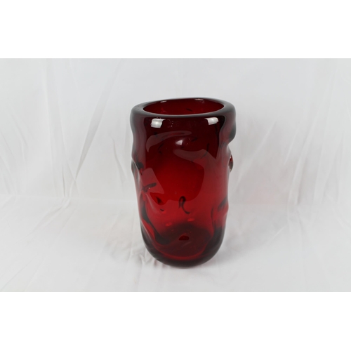 269 - Vintage Whitefriars Glass Ruby Red ''Knobbly'' Vase, Mid Century, Mint Condition, 10'' inches tall, ... 