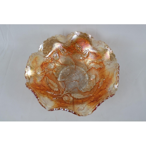 273 - Vintage Imperial Glass Open Rose Marigold Carnival Glass Bowl 9'' inches diameter, 13cm